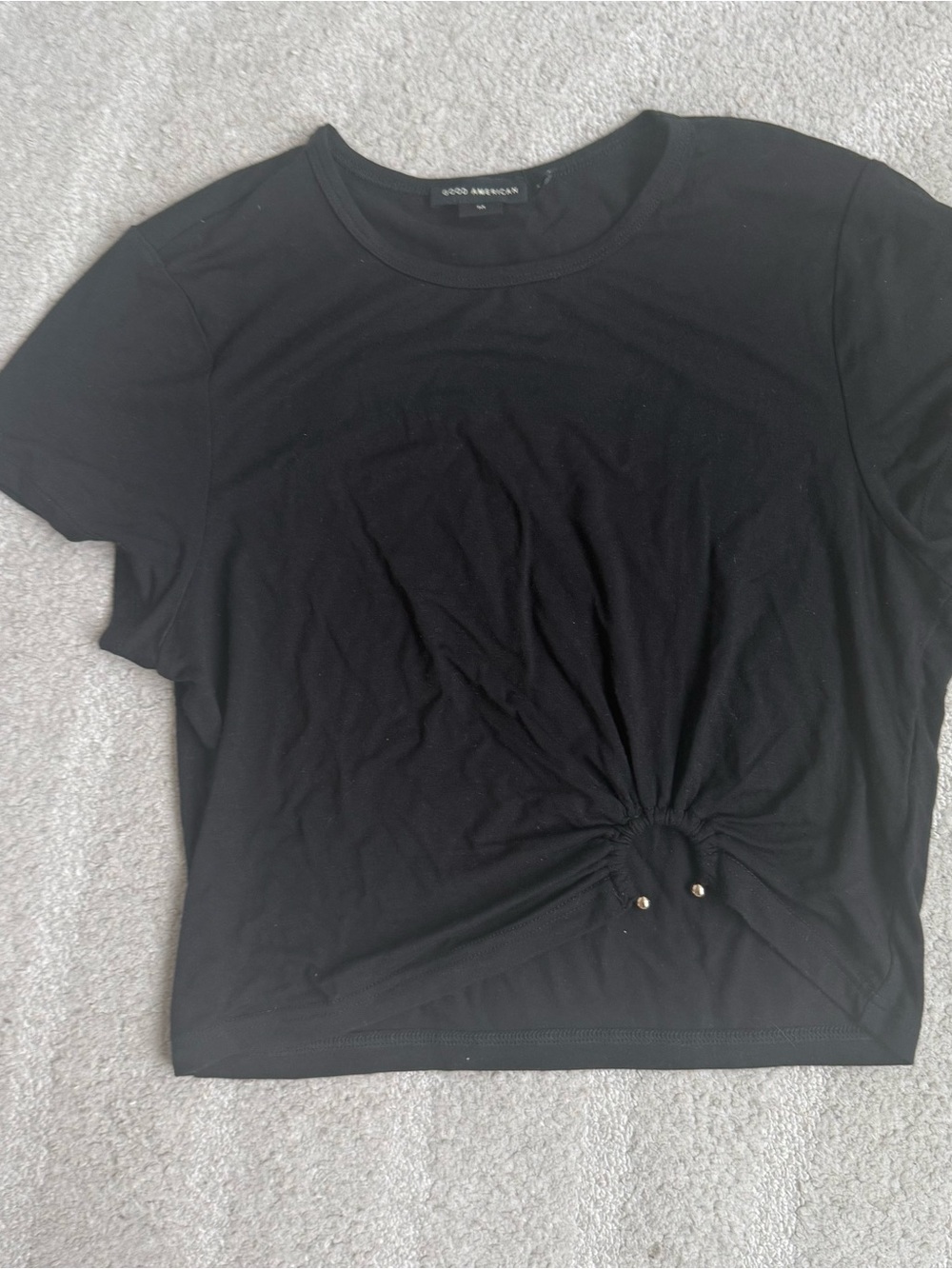 Good American Black Short Sleeve Crop Top with Cinch Detail